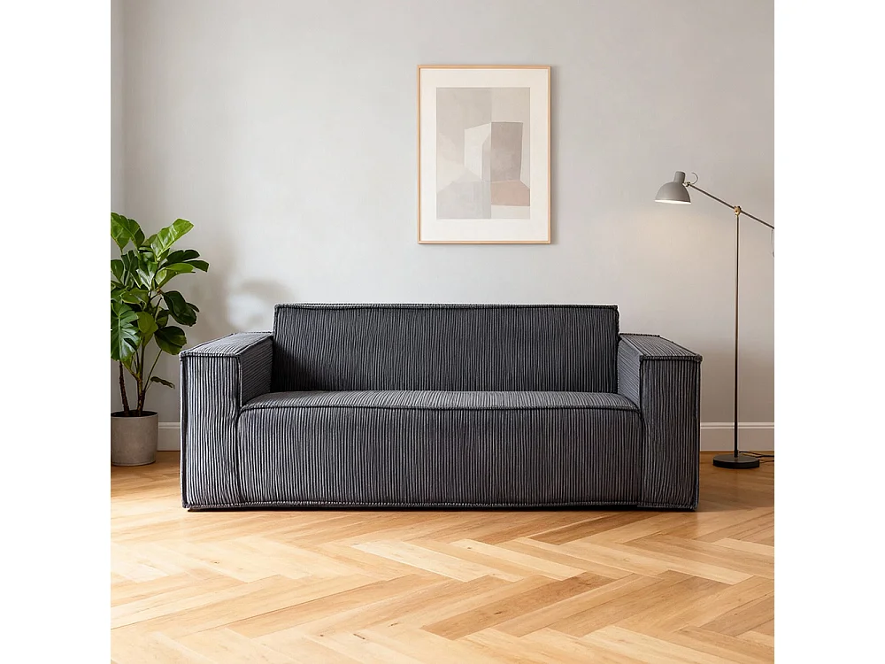 Canapé moderne 2 places velours côtelé confortable assise profonde pour salon appartement bureau maison sans pieds facile à transporter gris