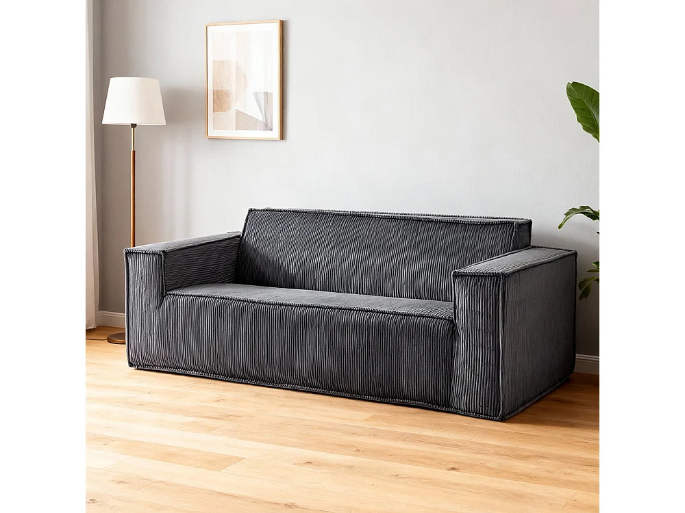 Canapé moderne 2 places velours côtelé confortable assise profonde pour salon appartement bureau maison sans pieds facile à transporter gris