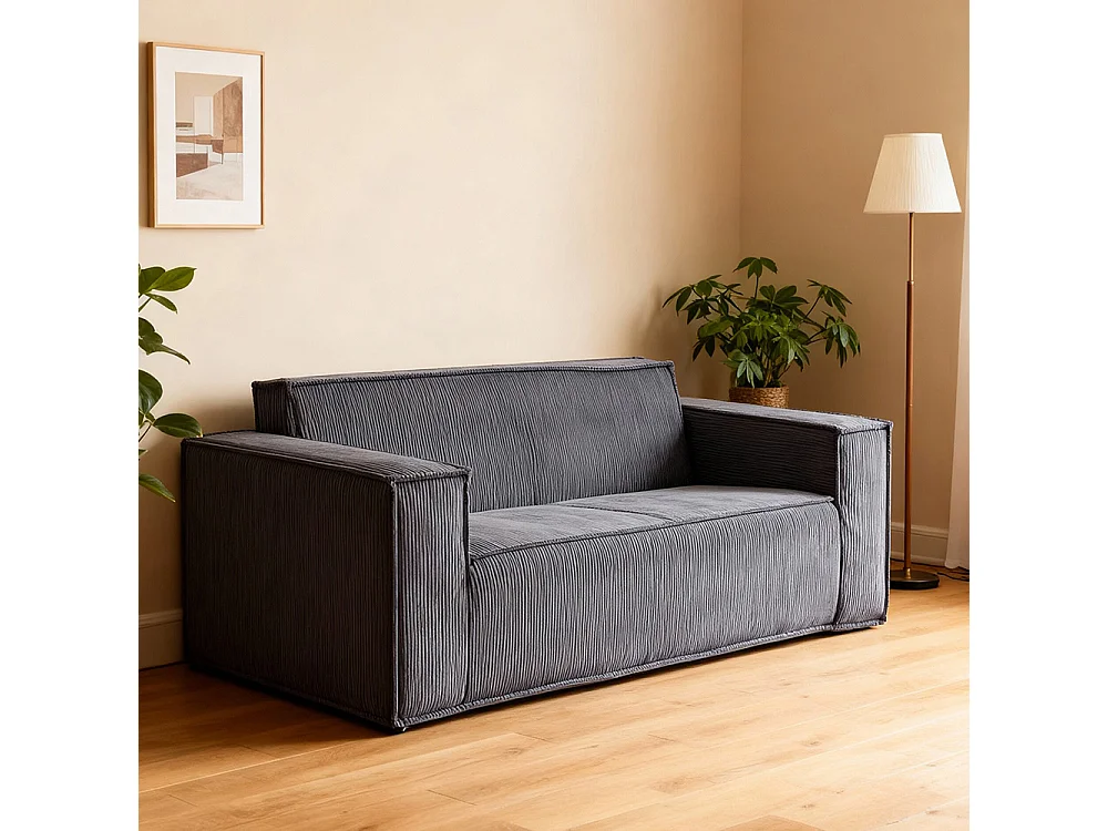 Canapé moderne 2 places velours côtelé confortable assise profonde pour salon appartement bureau maison sans pieds facile à transporter gris