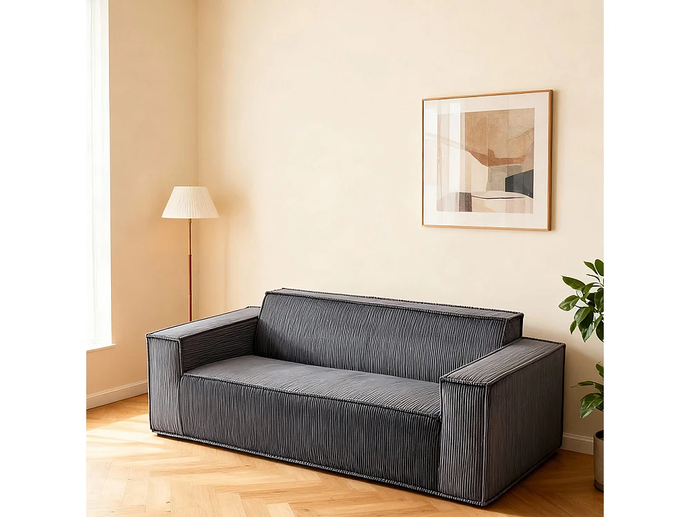 Canapé moderne 2 places velours côtelé confortable assise profonde pour salon appartement bureau maison sans pieds facile à transporter gris