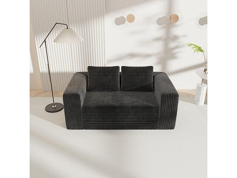 Canapé 2 places moderne velours côtelé sans dossier sans assemblage mousse pour petit appartement chambre bureau noir