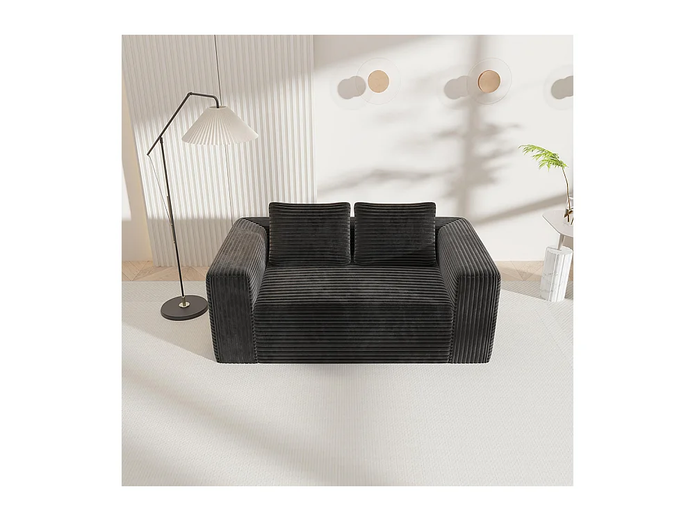 Canapé 2 places moderne velours côtelé sans dossier sans assemblage mousse pour petit appartement chambre bureau noir