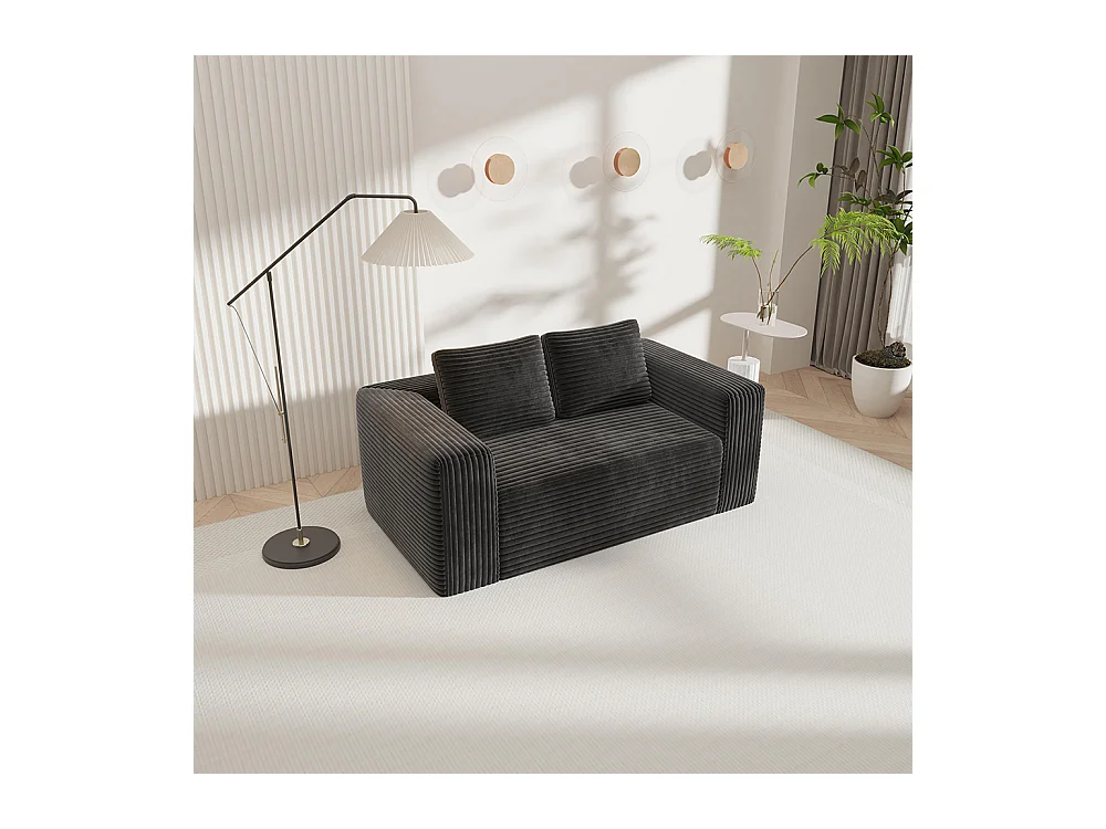 Canapé 2 places moderne velours côtelé sans dossier sans assemblage mousse pour petit appartement chambre bureau noir