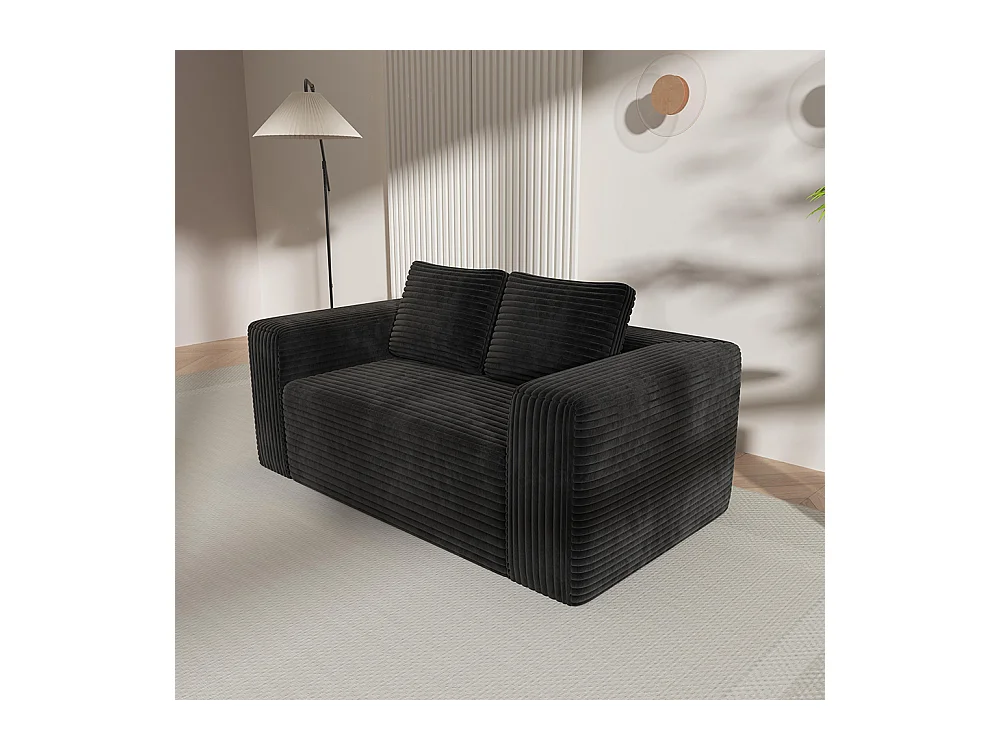 Canapé 2 places moderne velours côtelé sans dossier sans assemblage mousse pour petit appartement chambre bureau noir