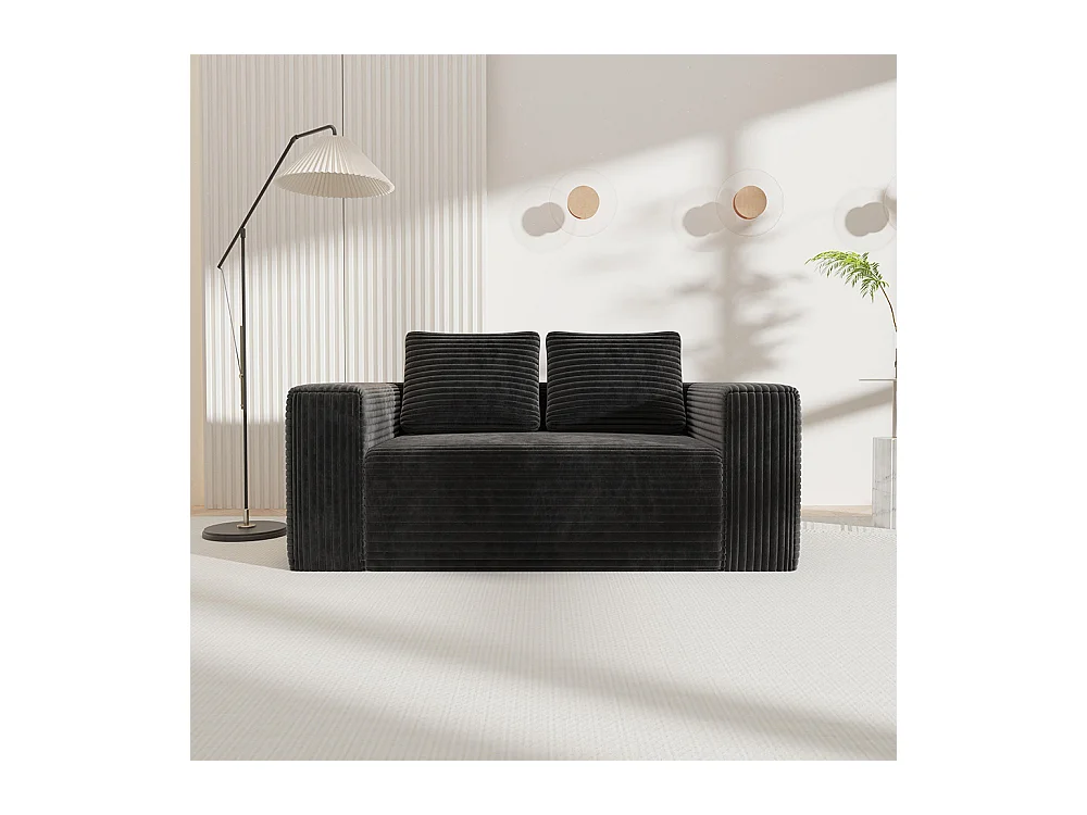 Canapé 2 places moderne velours côtelé sans dossier sans assemblage mousse pour petit appartement chambre bureau noir