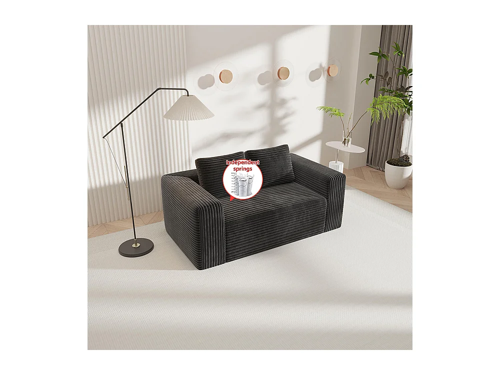 Canapé 2 places moderne velours côtelé sans dossier sans assemblage mousse pour petit appartement chambre bureau noir