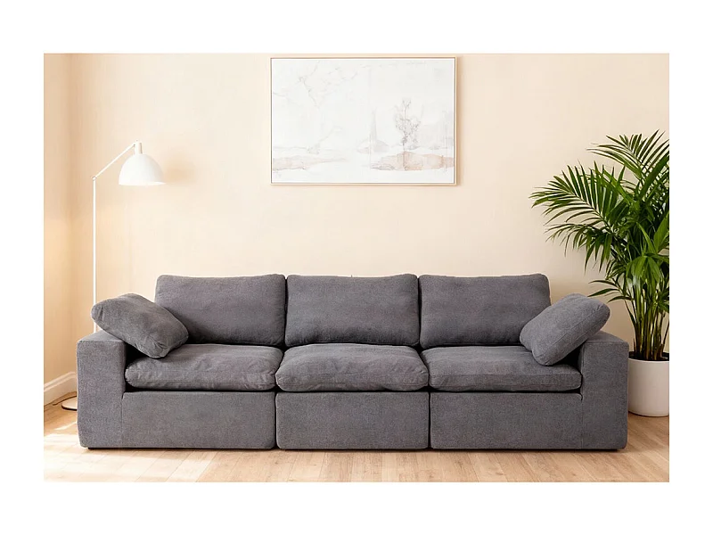 Canapé modulaire mousse certifiée rembourré assise profonde pour chambre à coucher salon sans assemblage tissu gris