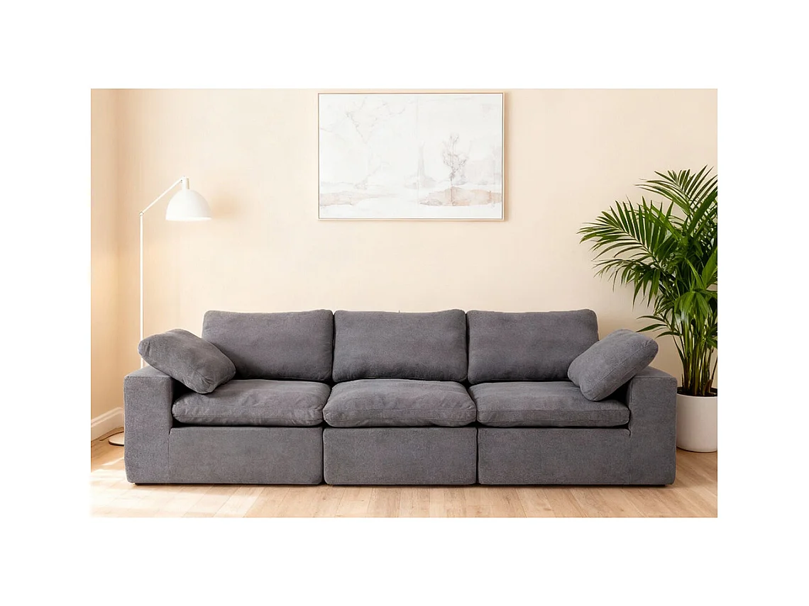 Canapé modulaire mousse certifiée rembourré assise profonde pour chambre à coucher salon sans assemblage tissu gris