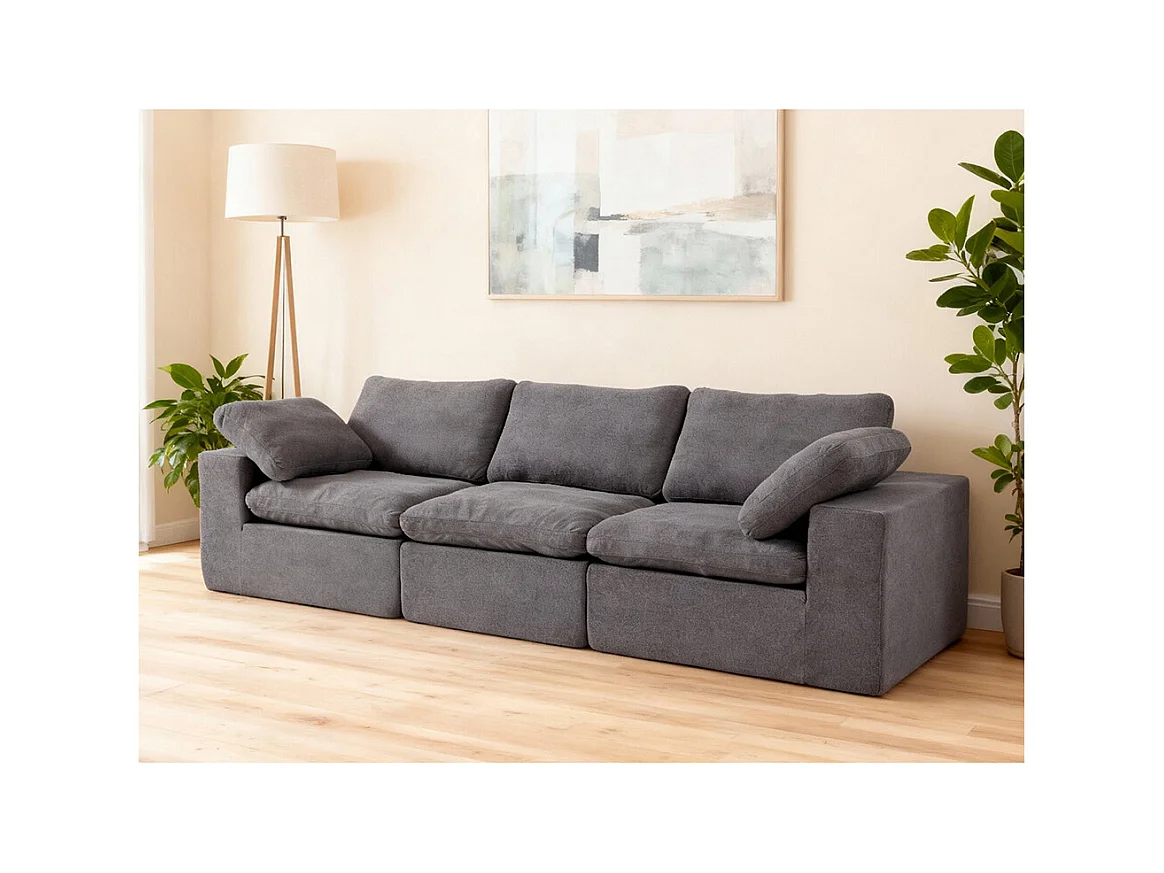 Canapé modulaire mousse certifiée rembourré assise profonde pour chambre à coucher salon sans assemblage tissu gris
