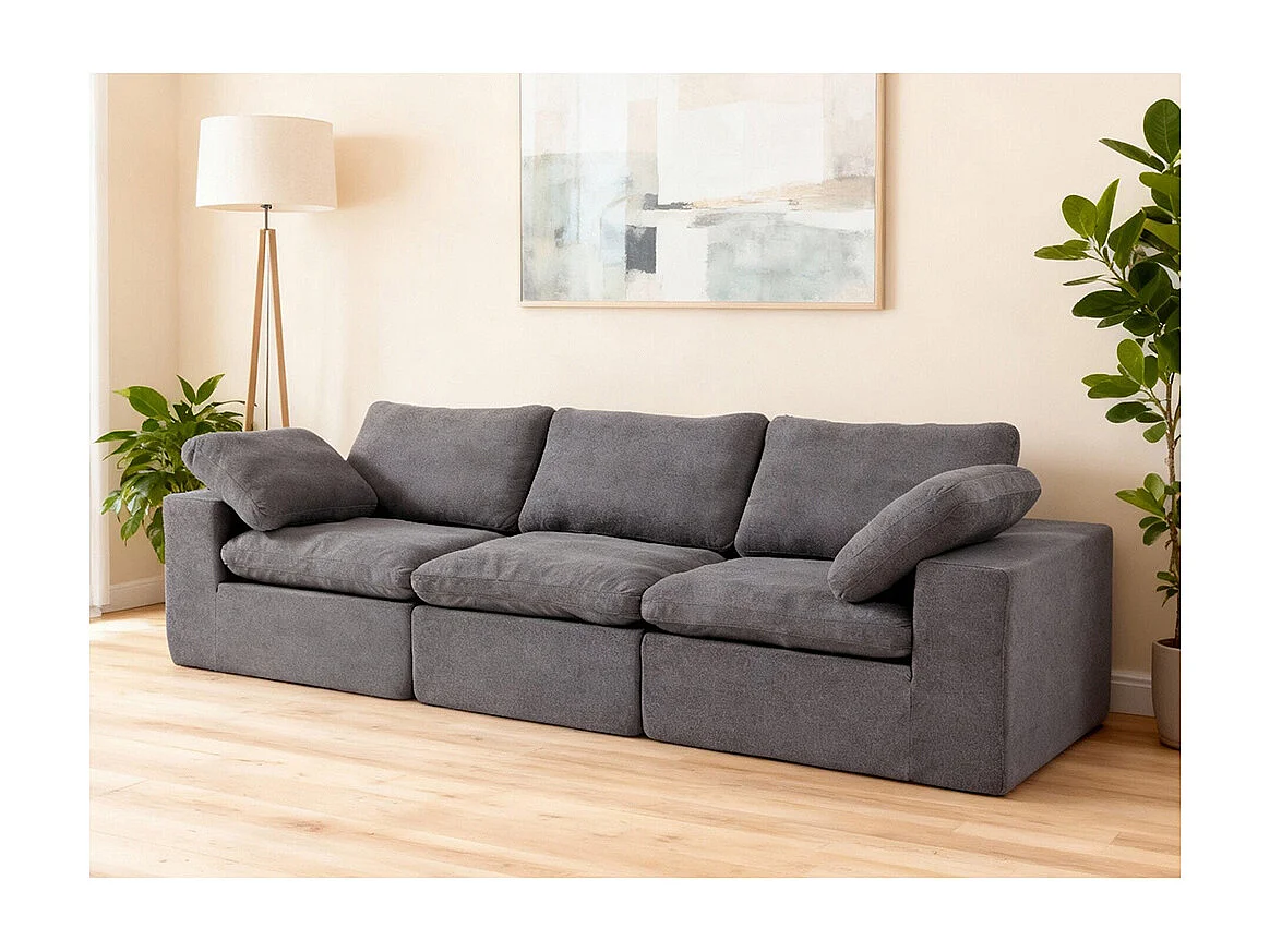 Canapé modulaire mousse certifiée rembourré assise profonde pour chambre à coucher salon sans assemblage tissu gris