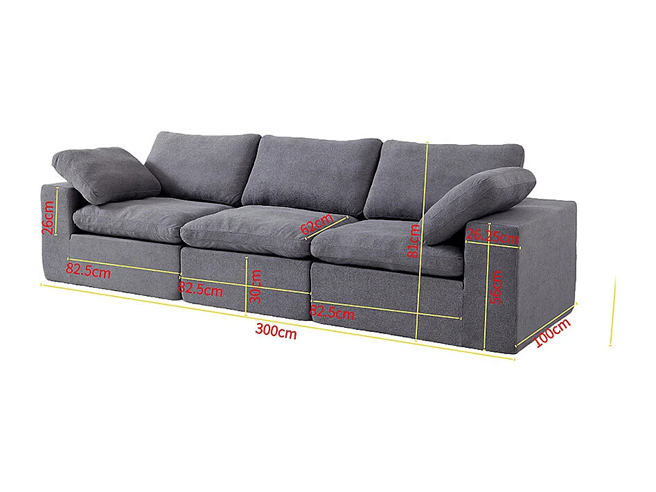 Canapé modulaire mousse certifiée rembourré assise profonde pour chambre à coucher salon sans assemblage tissu gris