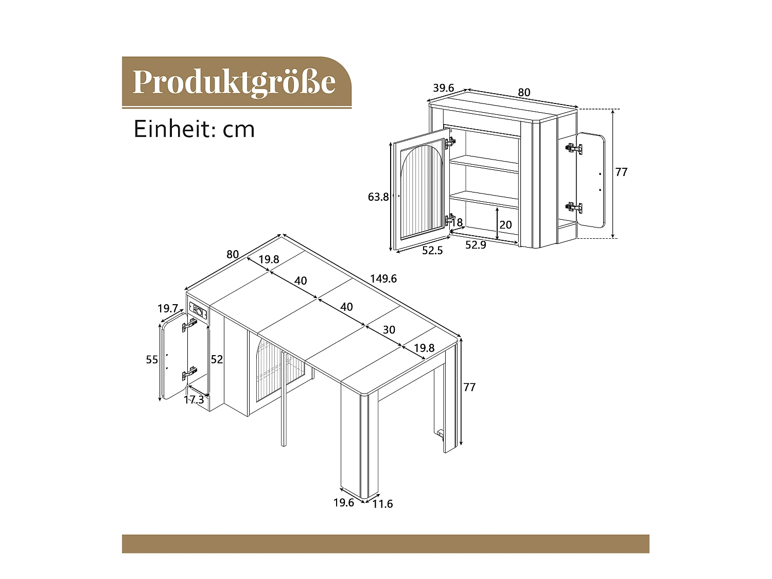 Table à manger extensible avec plateau amovible - 83 x 39.6/79.6/149.6 x 77 cm - avec rangement - MDF + verre - naturel + blanc