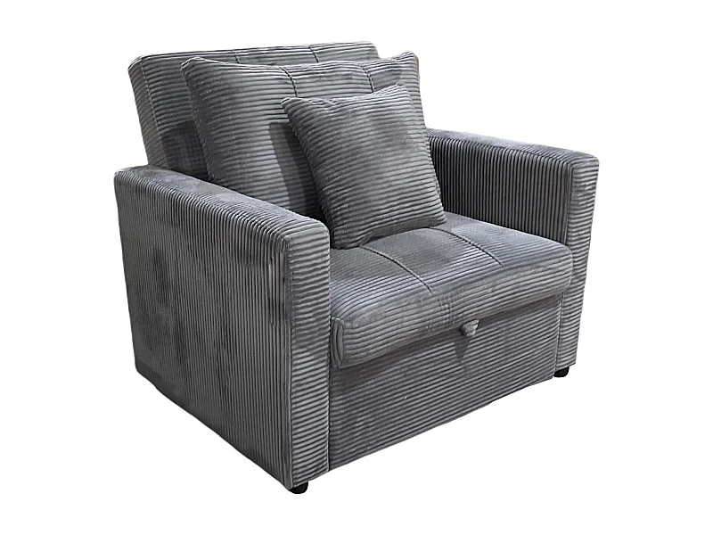 Canapé-lit, canapé 1 place convertible en velours côtelé coloris gris - Longueur 99 x Largeur 99 x Hauteur 88 cm