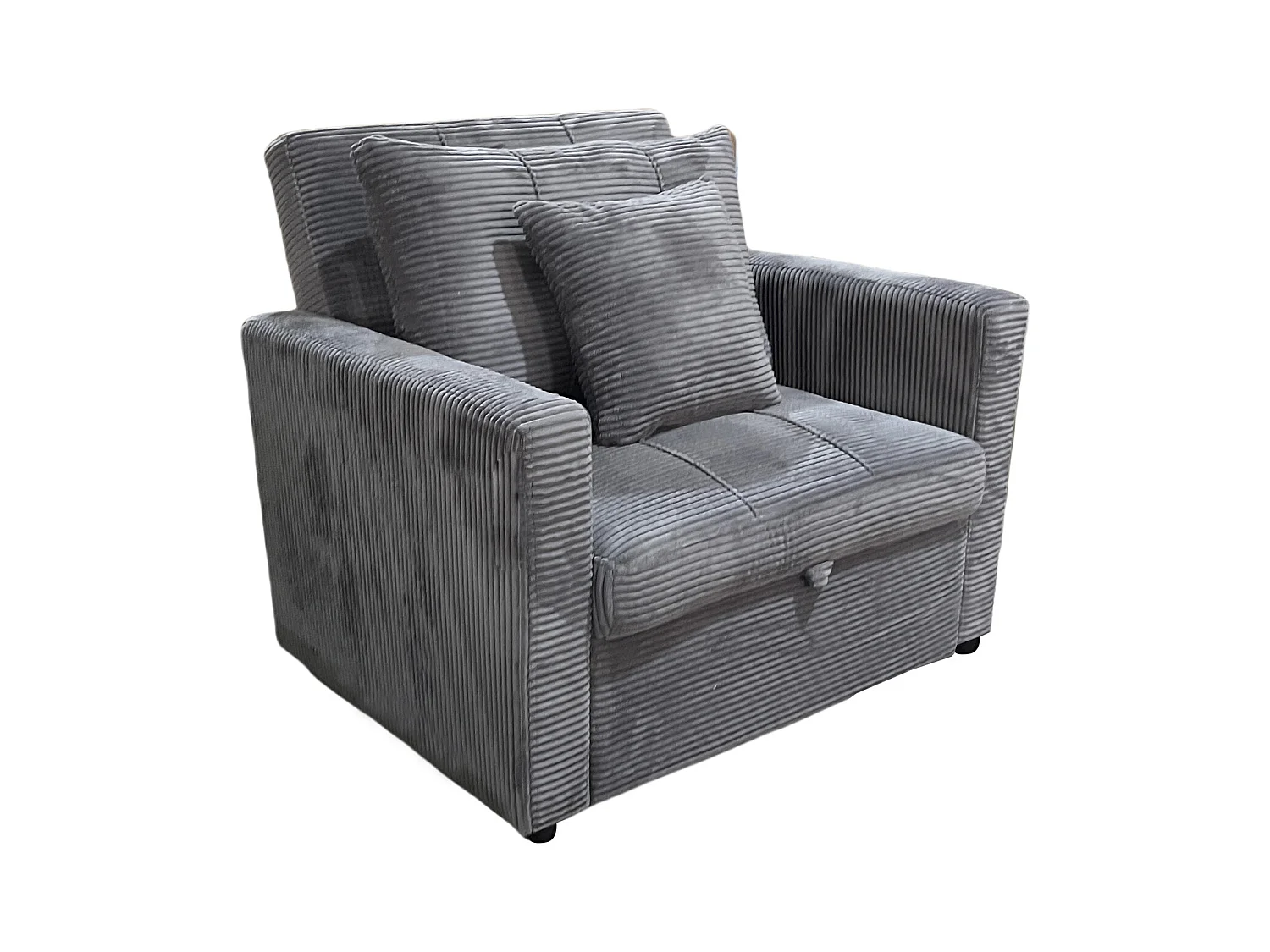 Canapé-lit, canapé 1 place convertible en velours côtelé coloris gris - Longueur 99 x Largeur 99 x Hauteur 88 cm