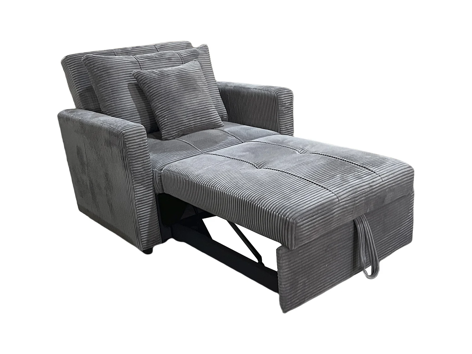 Canapé-lit, canapé 1 place convertible en velours côtelé coloris gris - Longueur 99 x Largeur 99 x Hauteur 88 cm