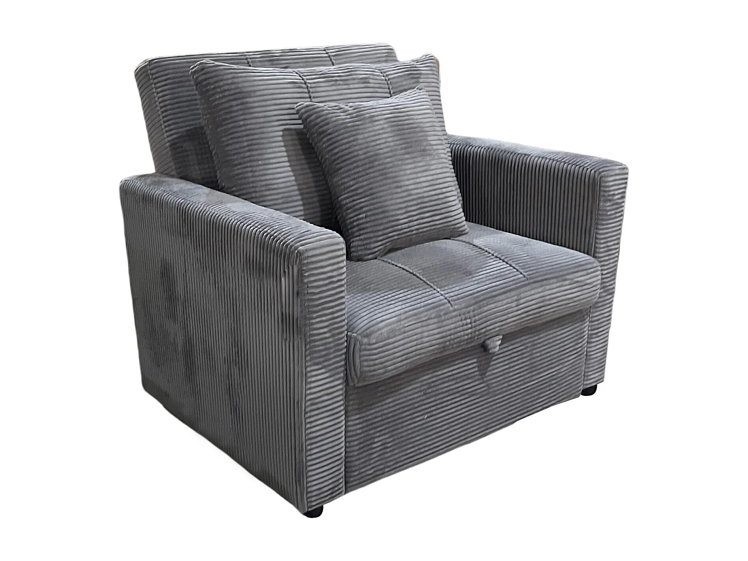 Canapé-lit, canapé 1 place convertible en velours côtelé coloris gris - Longueur 99 x Largeur 99 x Hauteur 88 cm