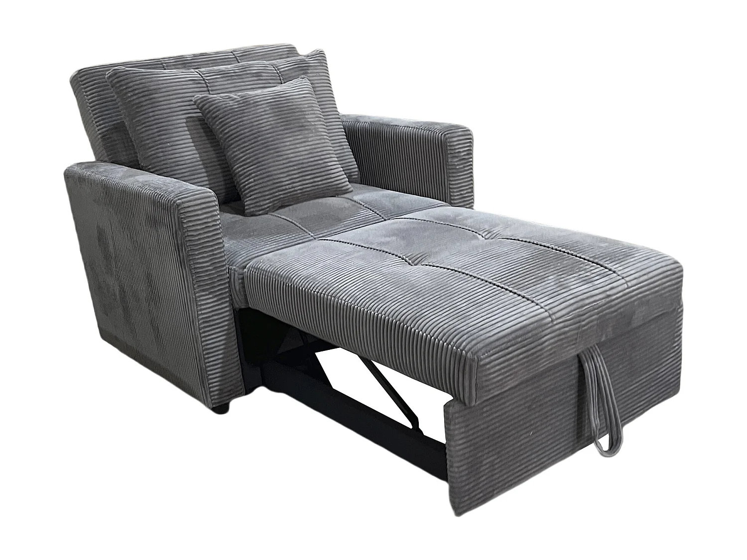Canapé-lit, canapé 1 place convertible en velours côtelé coloris gris - Longueur 99 x Largeur 99 x Hauteur 88 cm