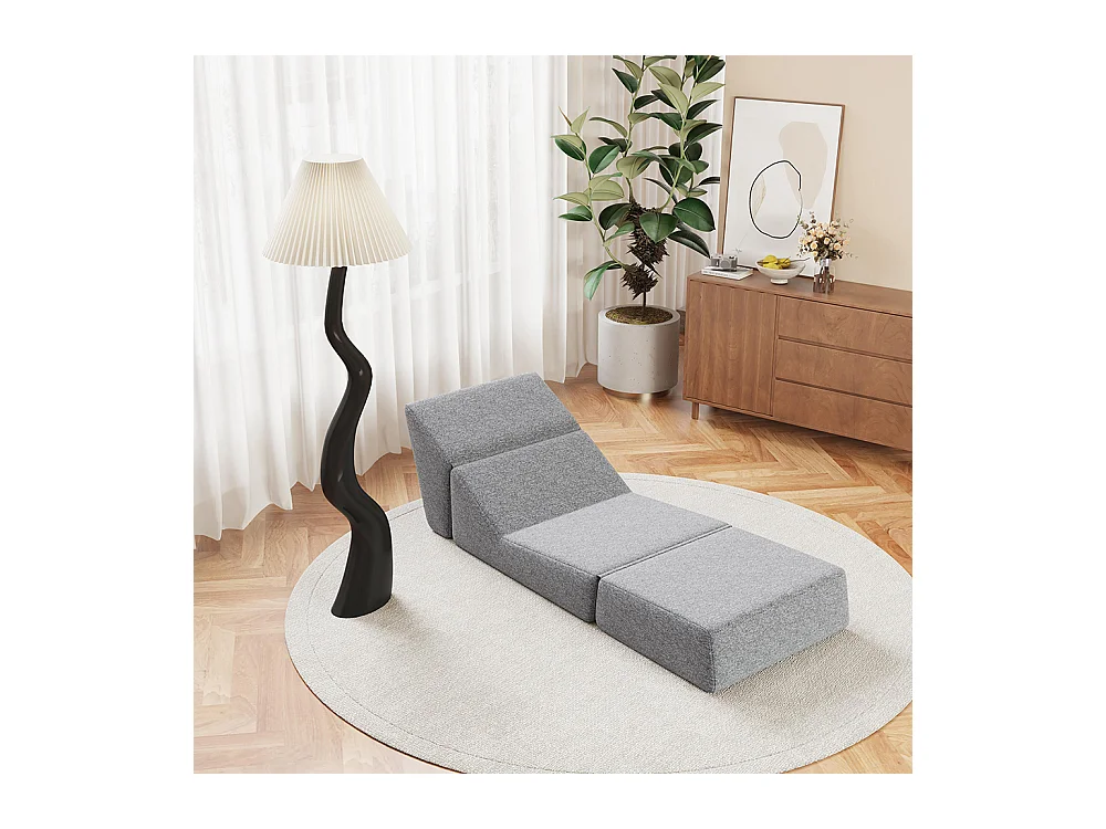 Fauteuil convertible pour adultes en mousse mini canapé lounge avec matelas triple pliable gris