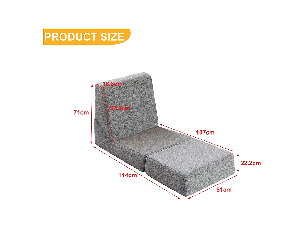 Fauteuil convertible pour adultes en mousse mini canapé lounge avec matelas triple pliable gris