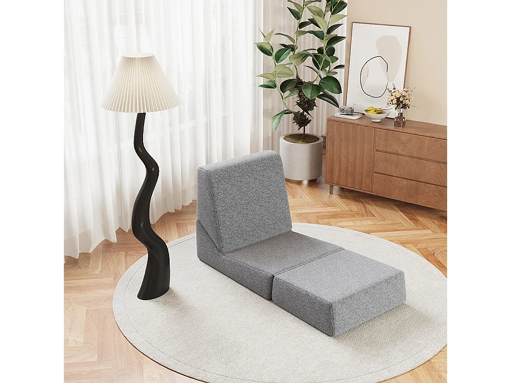 Fauteuil convertible pour adultes en mousse mini canapé lounge avec matelas triple pliable gris