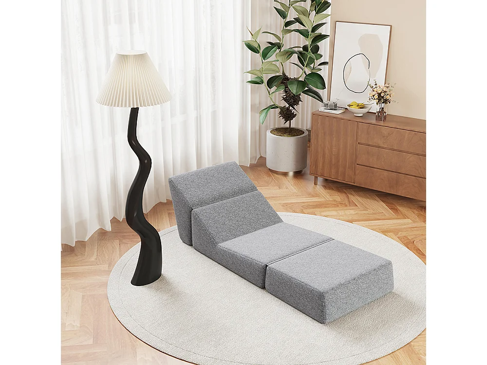Fauteuil convertible pour adultes en mousse mini canapé lounge avec matelas triple pliable gris
