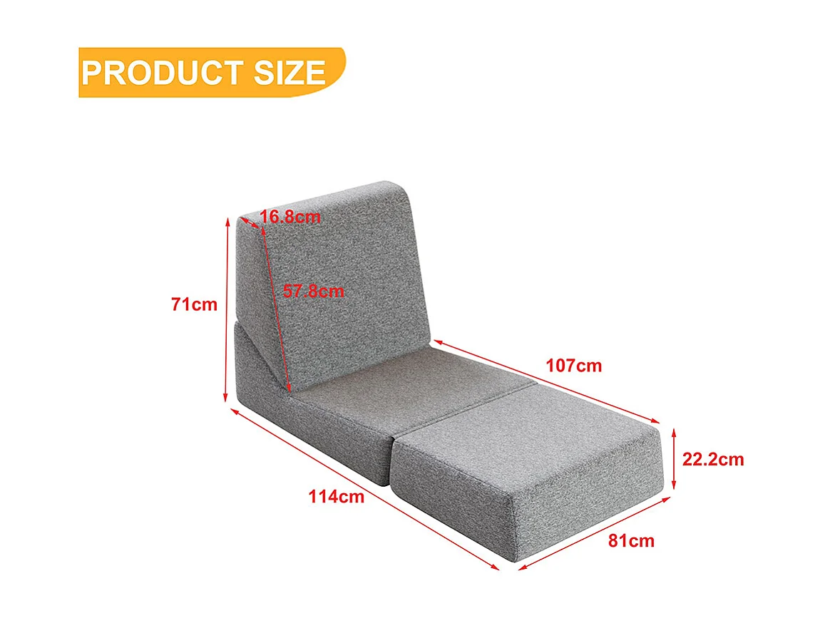 Fauteuil convertible pour adultes en mousse mini canapé lounge avec matelas triple pliable gris