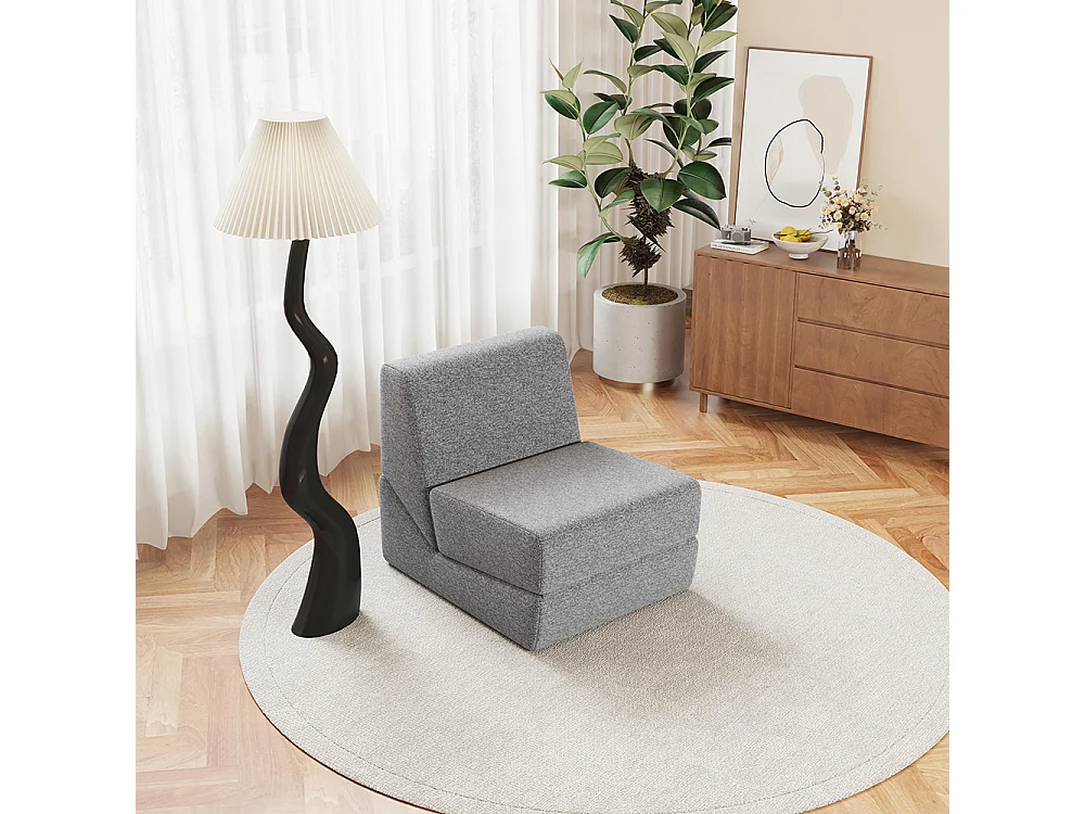 Fauteuil convertible pour adultes en mousse mini canapé lounge avec matelas triple pliable gris