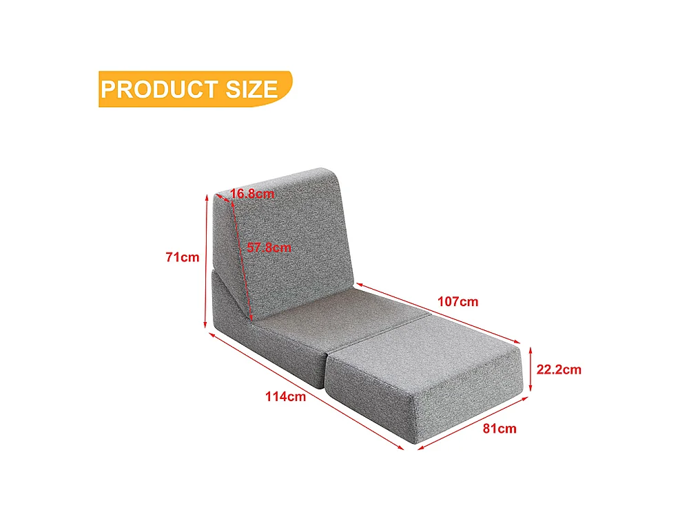 Fauteuil convertible pour adultes en mousse mini canapé lounge avec matelas triple pliable gris
