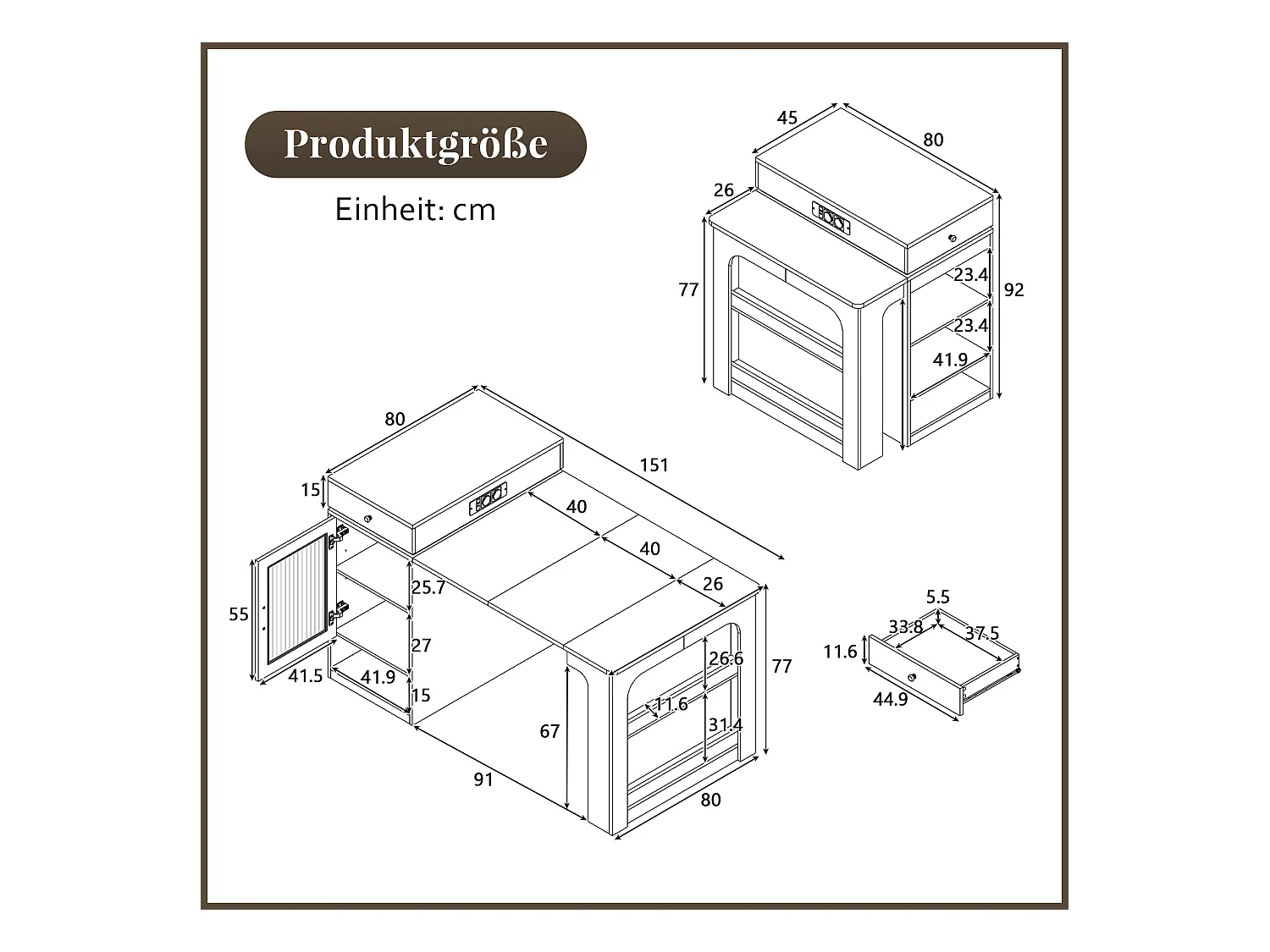 Tavolo da bar allungabile con piano removibile - 80 x 71/111/151 x 92 cm - con anta + cassetto - MDF + vetro - bianco + nero