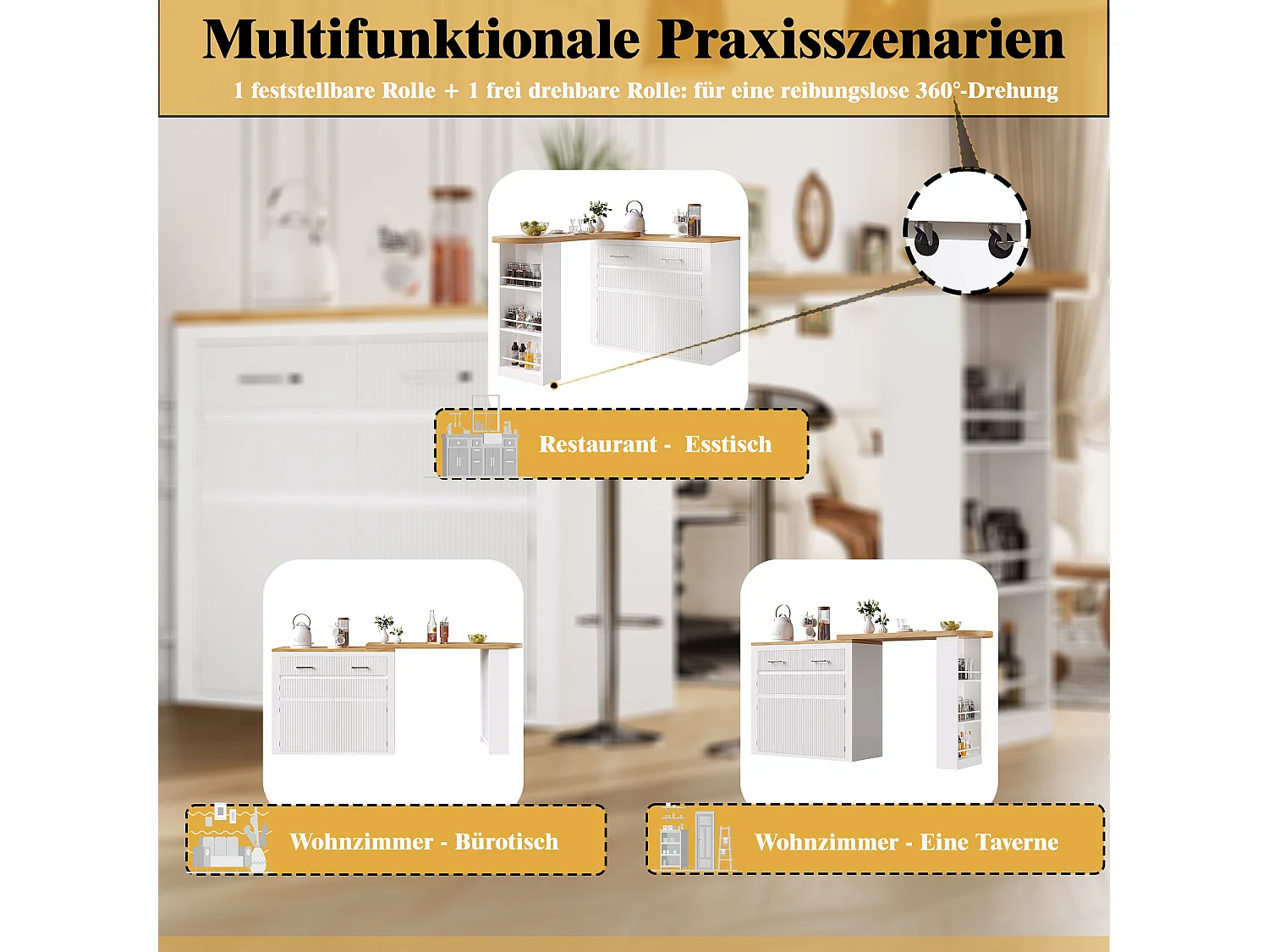 Table de bar mobile extensible - 137-215 x 39 x 102.3 cm - avec 1 tiroir + 2 portes - MDF - blanc