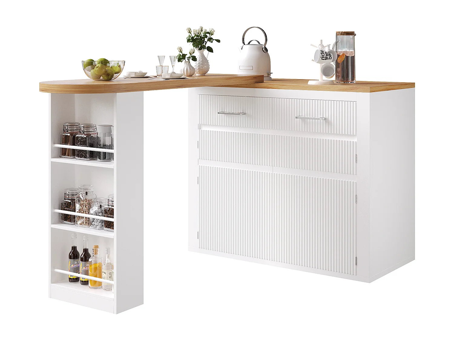 Table de bar mobile extensible - 137-215 x 39 x 102.3 cm - avec 1 tiroir + 2 portes - MDF - blanc