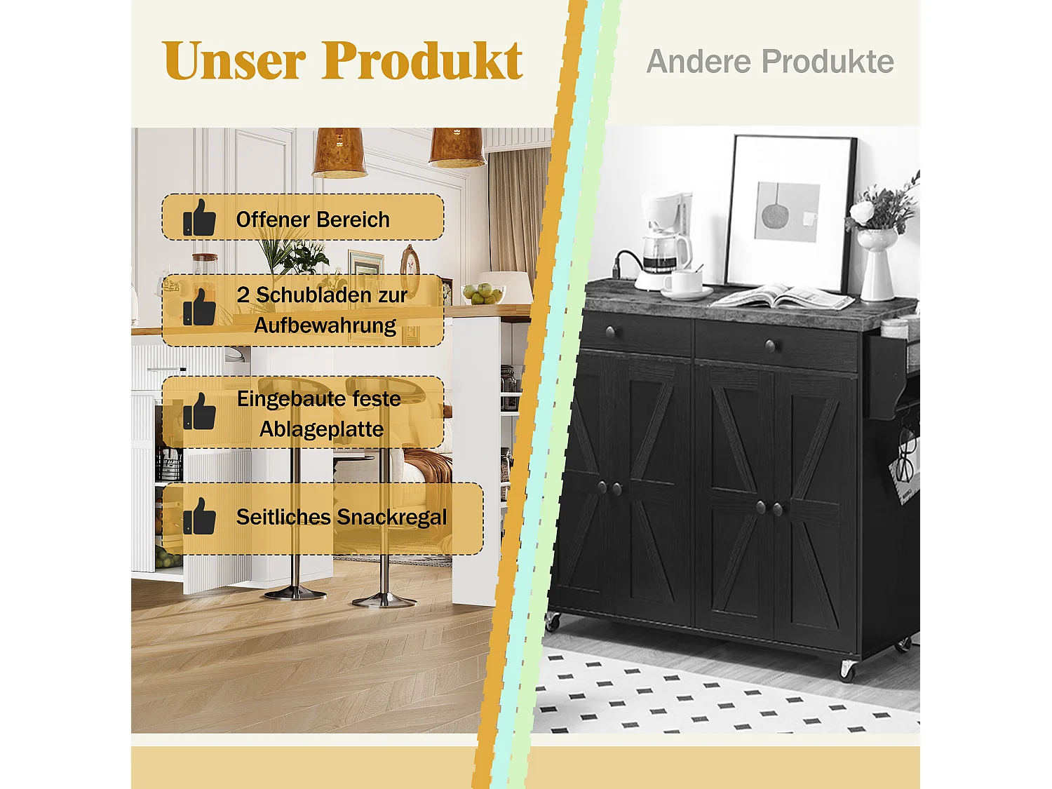 Tavolo bar mobile estensibile - 137-215 x 39 x 102,3 cm - con 1 cassetto + 2 ante - MDF - bianco