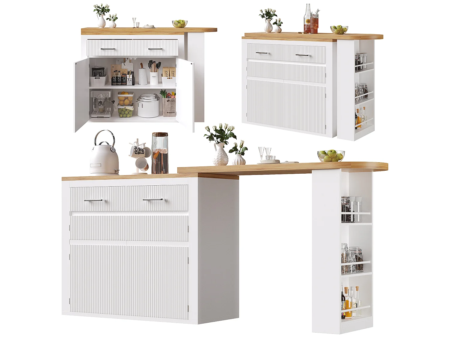 Tavolo bar mobile estensibile - 137-215 x 39 x 102,3 cm - con 1 cassetto + 2 ante - MDF - bianco