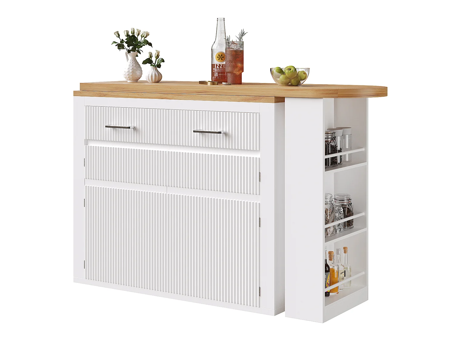 Tavolo bar mobile estensibile - 137-215 x 39 x 102,3 cm - con 1 cassetto + 2 ante - MDF - bianco