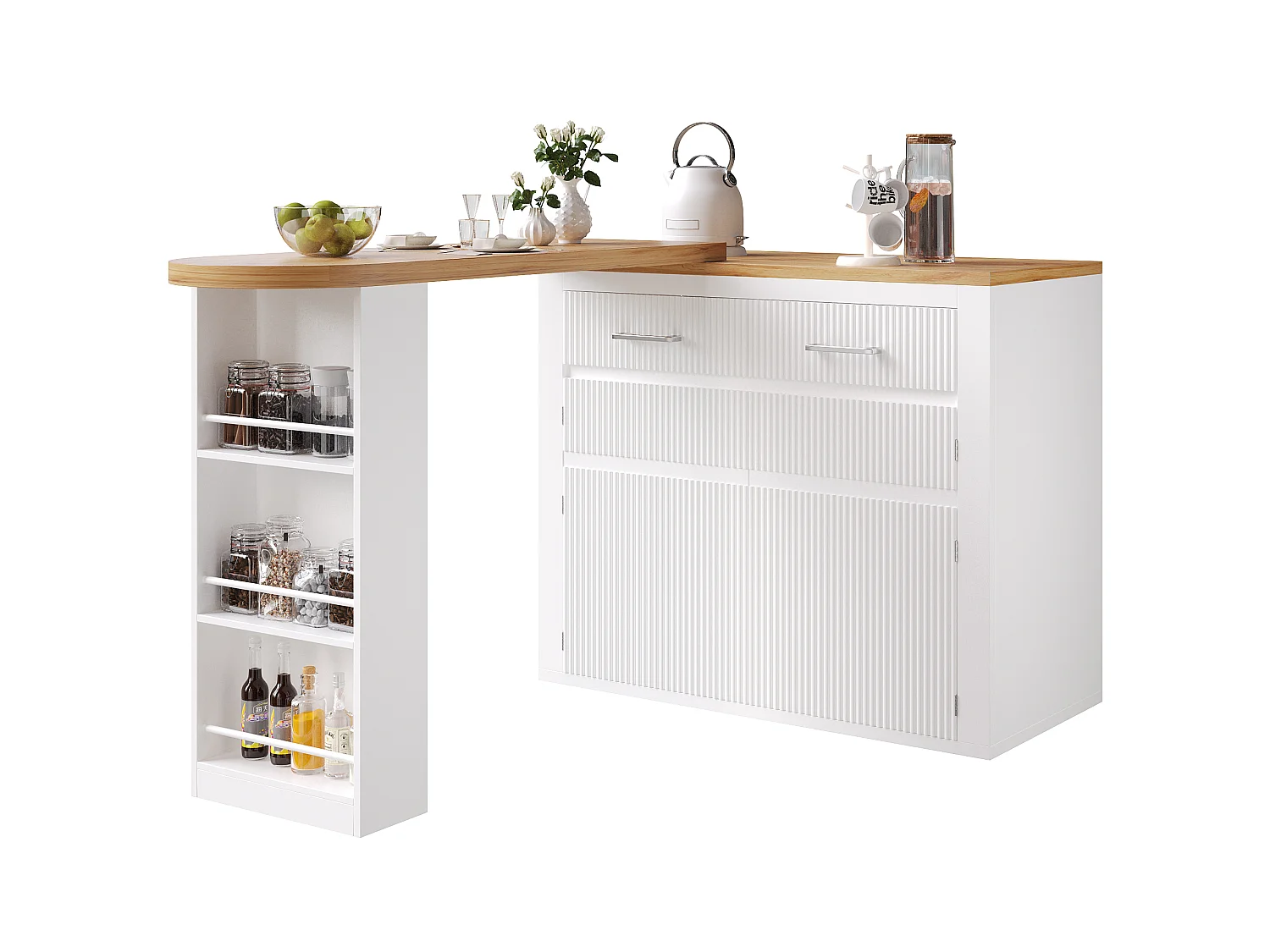 Tavolo bar mobile estensibile - 137-215 x 39 x 102,3 cm - con 1 cassetto + 2 ante - MDF - bianco