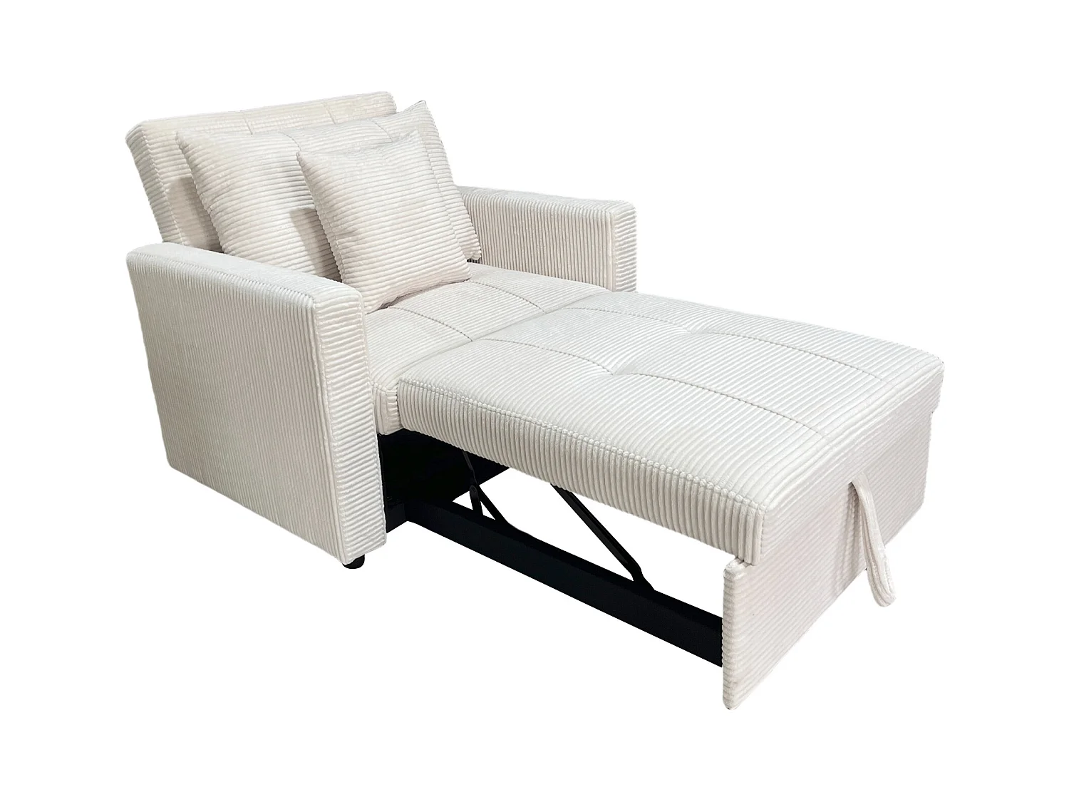 Canapé-lit, canapé 1 place convertible en velours côtelé coloris crème - Longueur 99 x Largeur 99 x Hauteur 88 cm