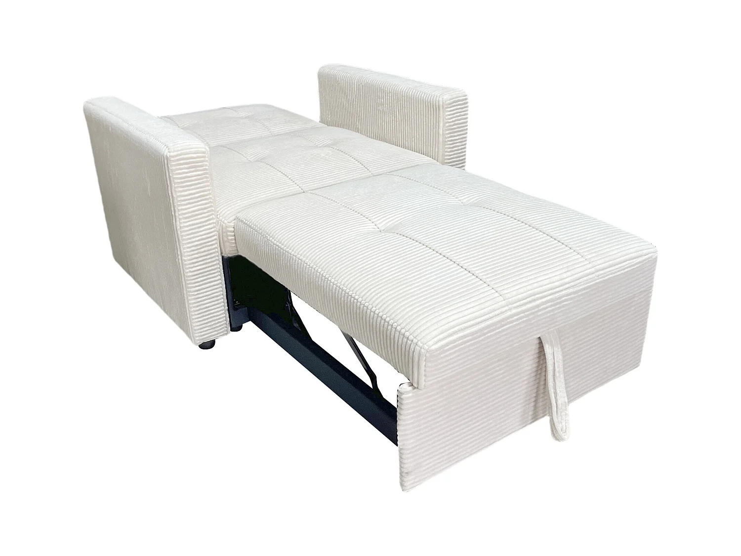 Canapé-lit, canapé 1 place convertible en velours côtelé coloris crème - Longueur 99 x Largeur 99 x Hauteur 88 cm