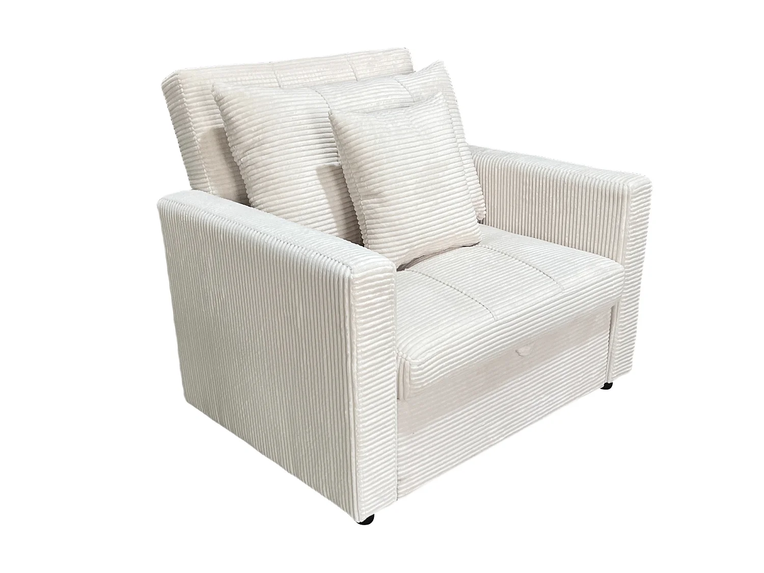 Canapé-lit, canapé 1 place convertible en velours côtelé coloris crème - Longueur 99 x Largeur 99 x Hauteur 88 cm