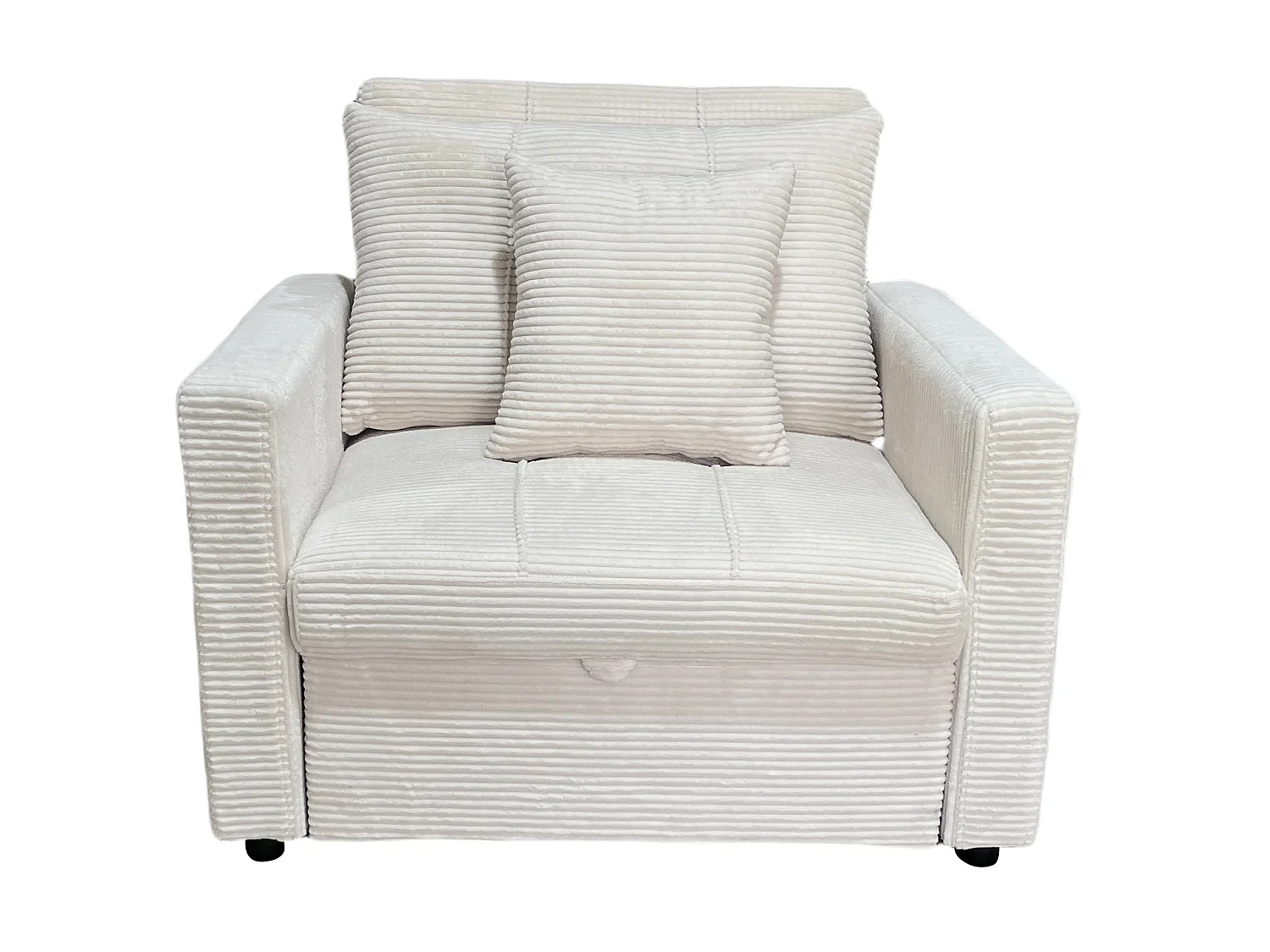 Canapé-lit, canapé 1 place convertible en velours côtelé coloris crème - Longueur 99 x Largeur 99 x Hauteur 88 cm