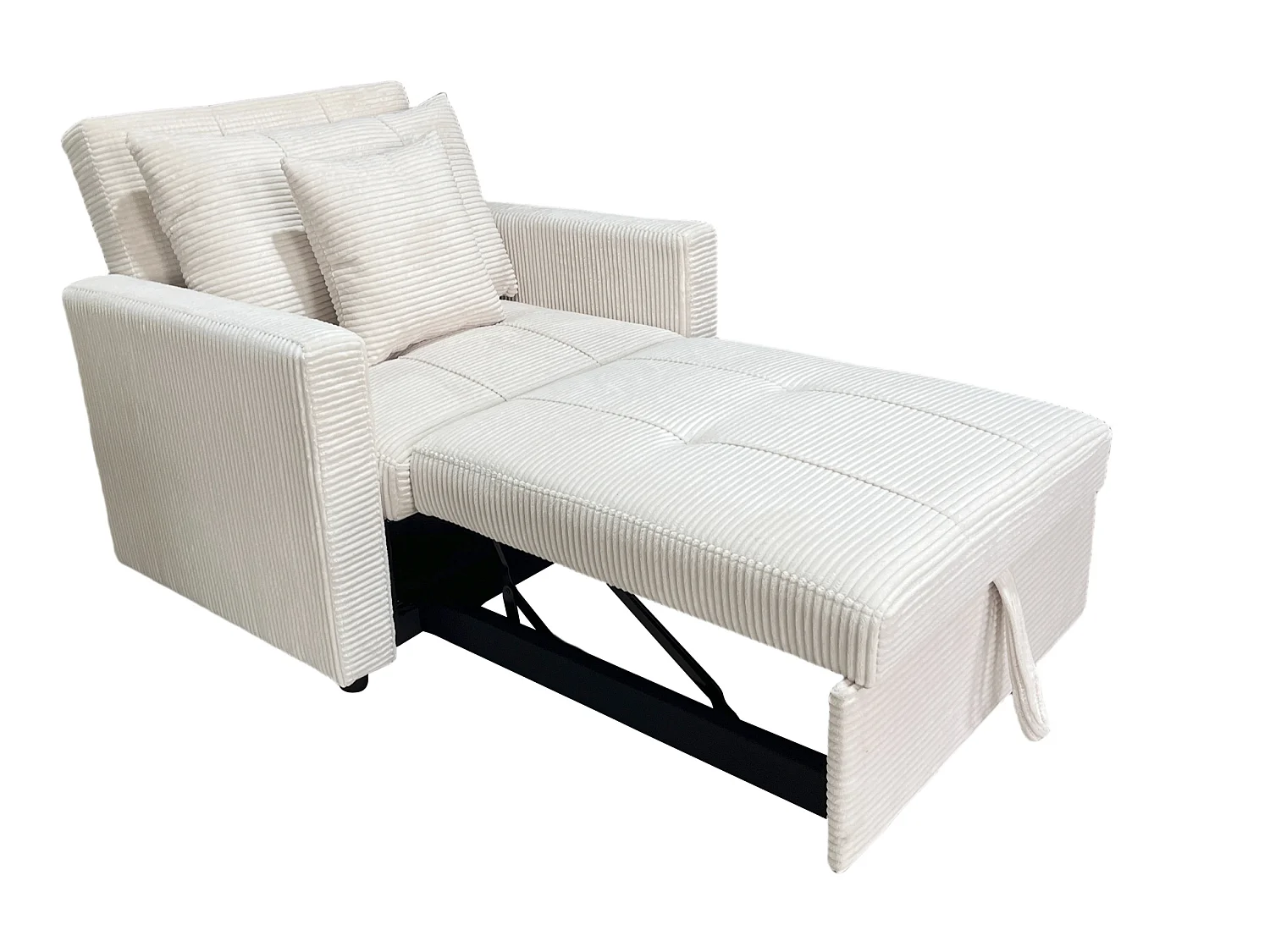 Canapé-lit, canapé 1 place convertible en velours côtelé coloris crème - Longueur 99 x Largeur 99 x Hauteur 88 cm