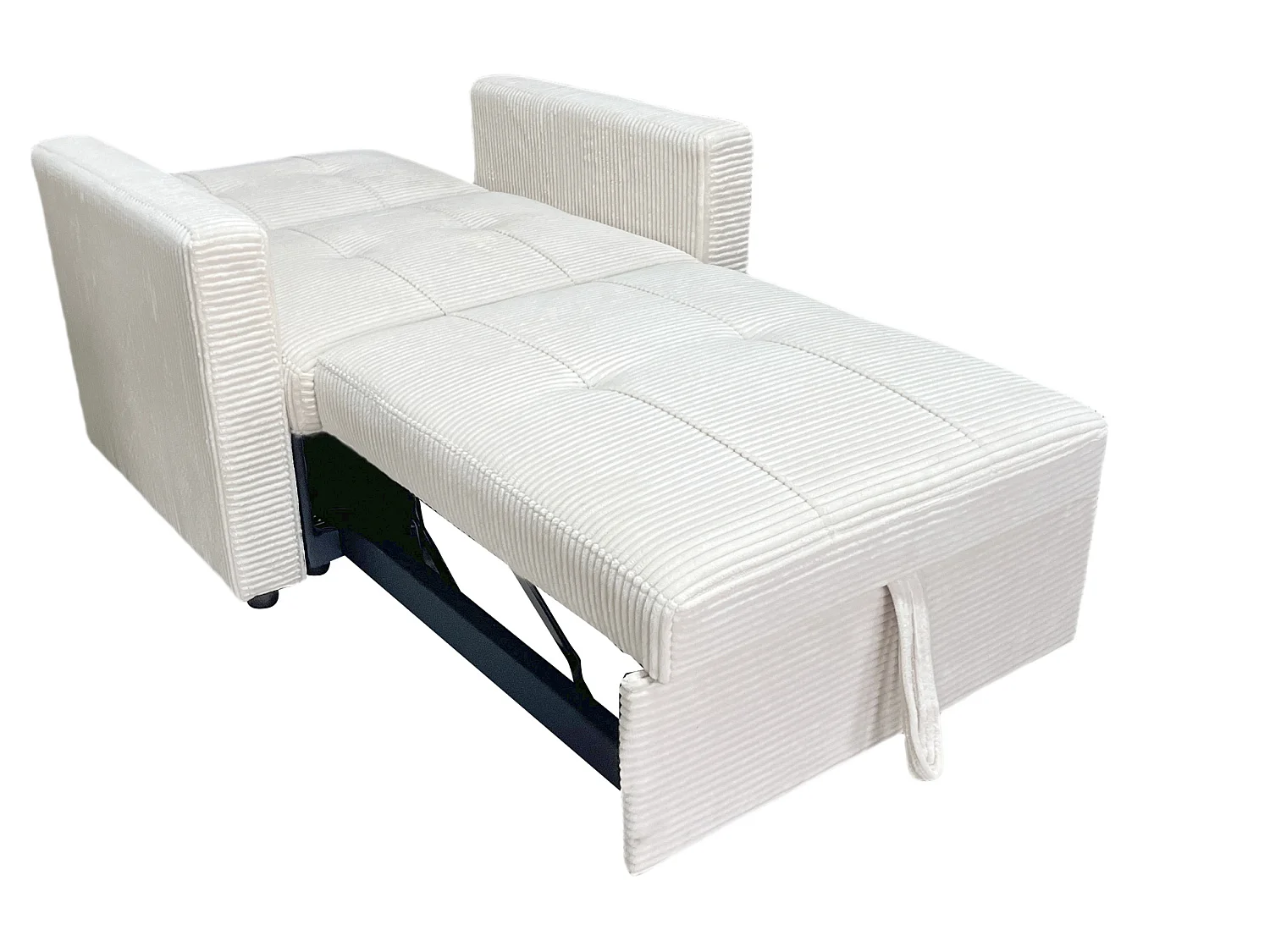 Canapé-lit, canapé 1 place convertible en velours côtelé coloris crème - Longueur 99 x Largeur 99 x Hauteur 88 cm