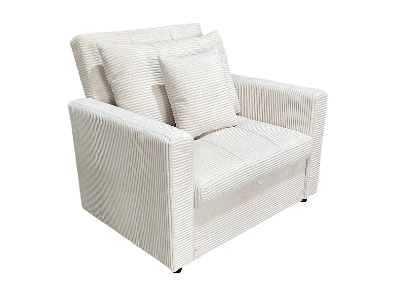 Canapé-lit, canapé 1 place convertible en velours côtelé coloris crème - Longueur 99 x Largeur 99 x Hauteur 88 cm