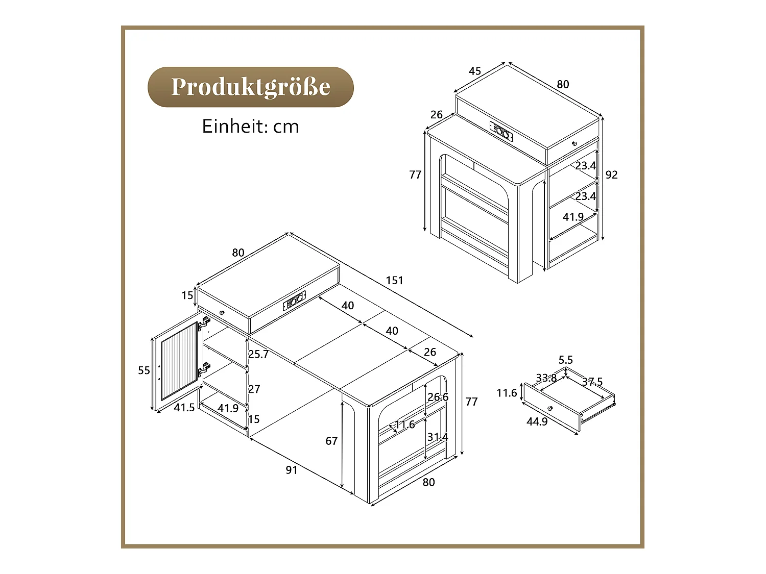 Uitschuifbare bartafel met afneembaar blad - 80 x 71/111/151 x 92 cm - met deur + lade - MDF + glas - wit + naturel