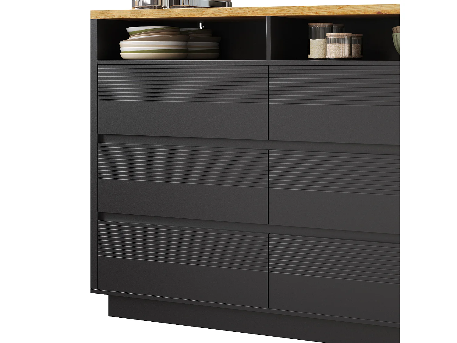 Table de bar mobile extensible - 137-215 x 39 x 102.3 cm - avec 6 tiroir - MDF - noir