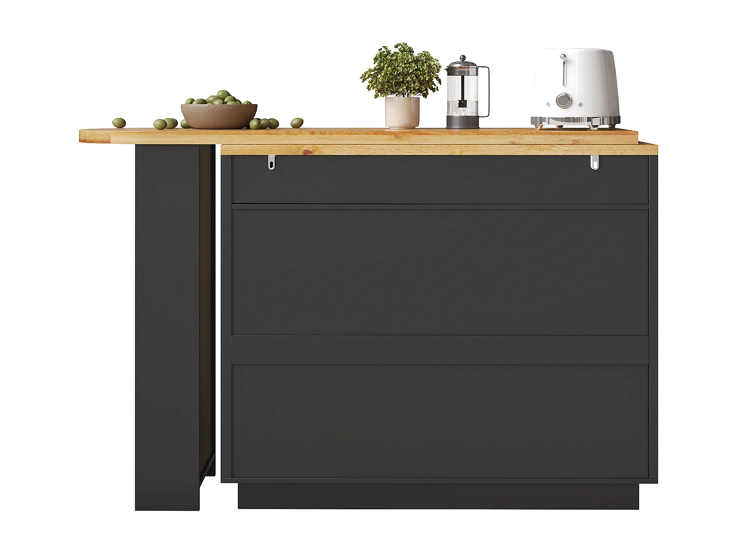 Table de bar mobile extensible - 137-215 x 39 x 102.3 cm - avec 6 tiroir - MDF - noir