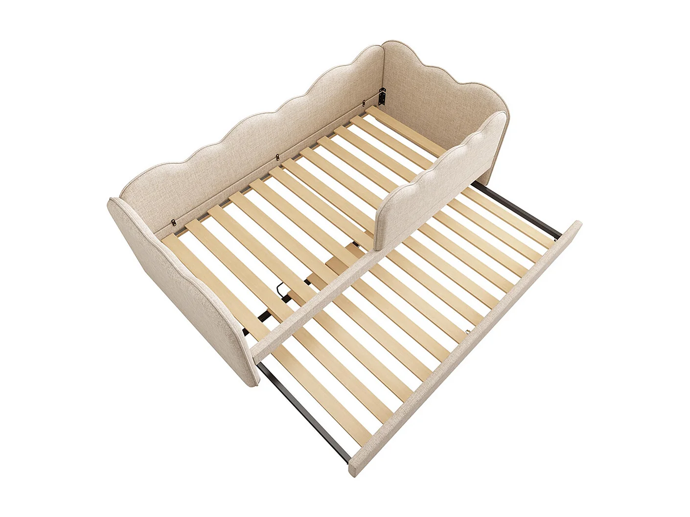 Lit gigogne rembourré 90x190cm canapé lit enfant sommier lattes lin beige sans matelas