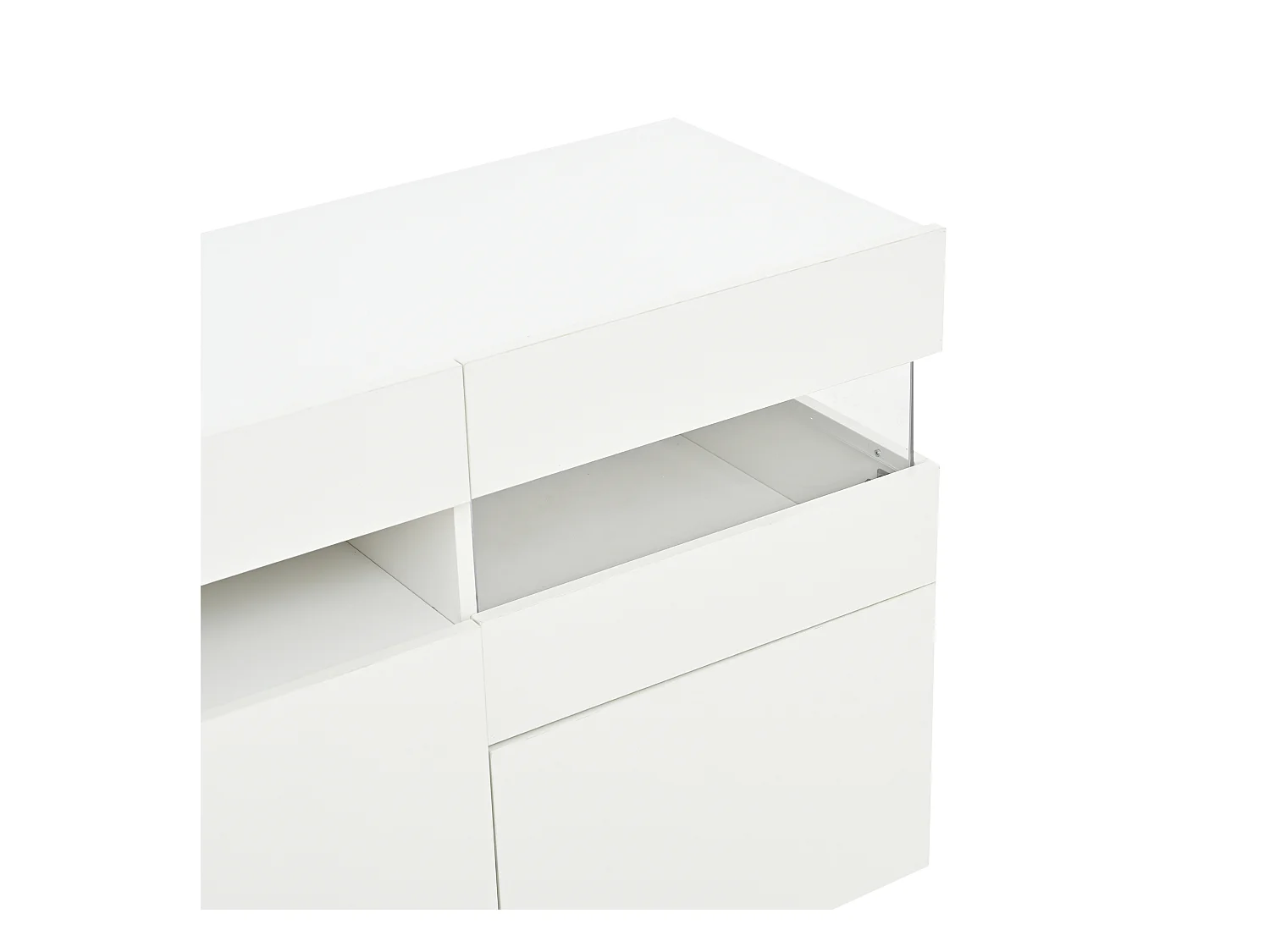 Buffet brillant 140x40.5x66.5cm - 3 portes - 7 compartiments - Avec éclairage LED - Blanc