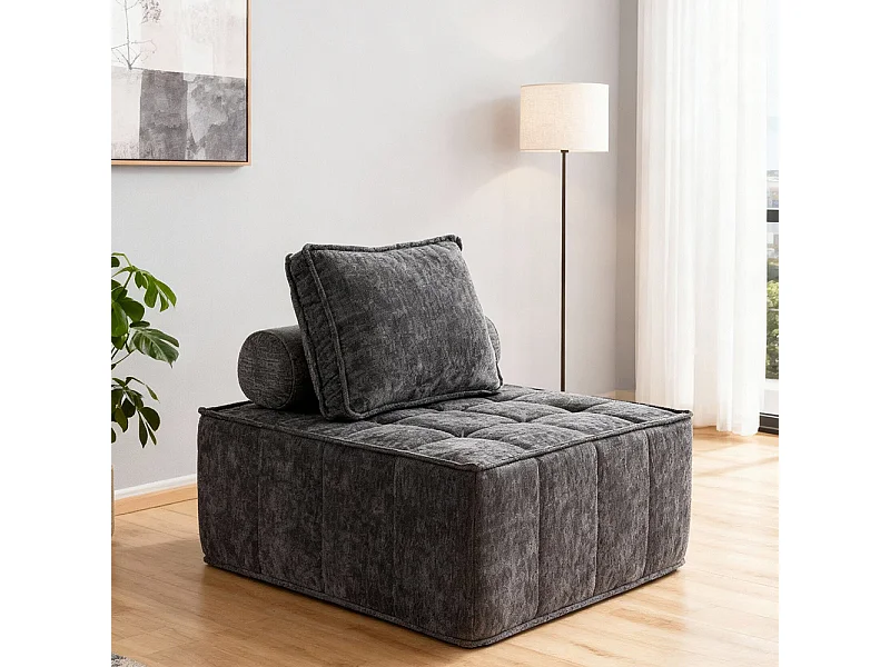 Fauteuil dappoint modulaire carré sans accoudoirs canapé simple surdimensionné pour salon coin chambre bureau gris