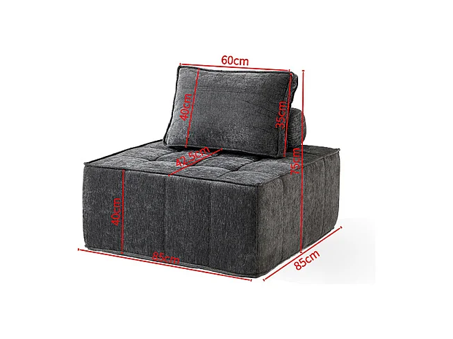Fauteuil dappoint modulaire carré sans accoudoirs canapé simple surdimensionné pour salon coin chambre bureau gris