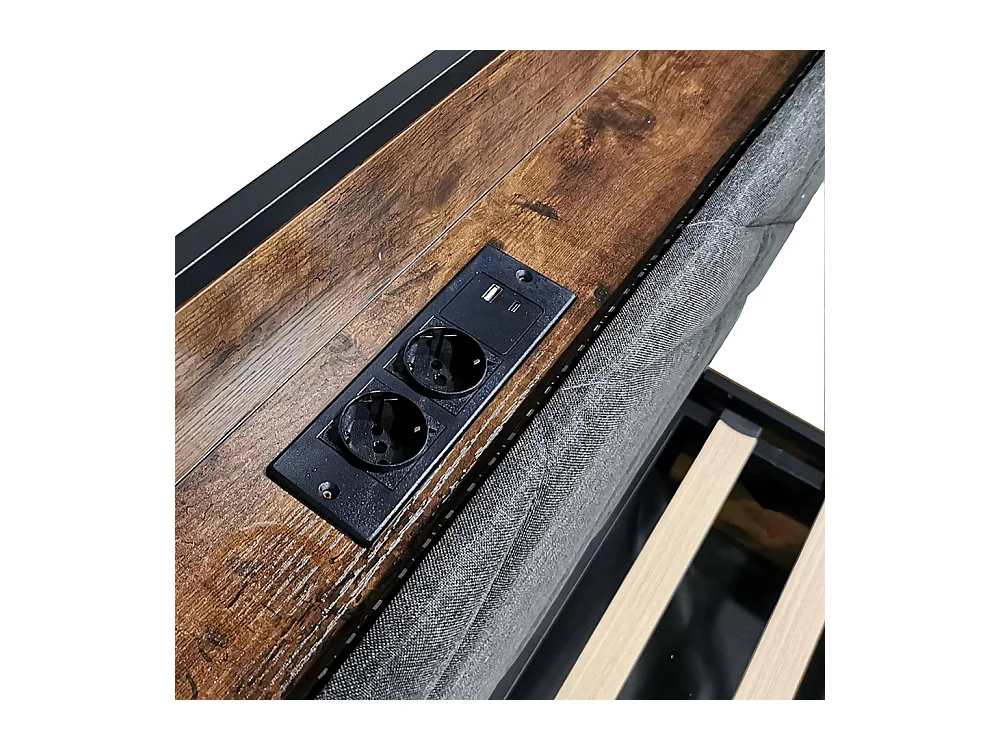 Lit à baldaquin en fer forgé 140x190 avec rangement hydraulique baldaquin fer forgé montants amovibles LED ports USB Type C pour adolescent noir